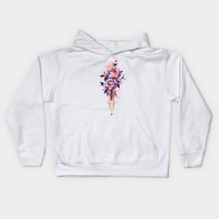 Blooming purple peonies watercolor tattoo Kids Hoodie